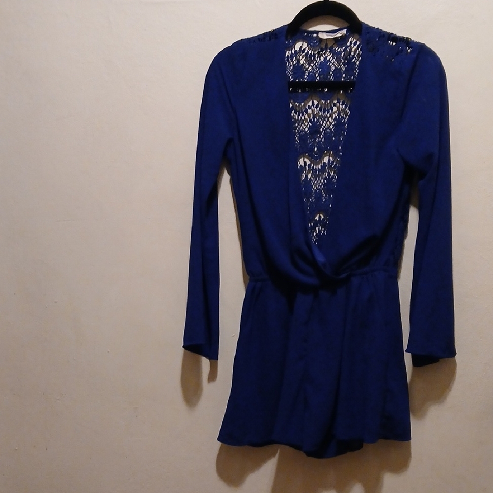 Elegant Blue Lace Women Romper